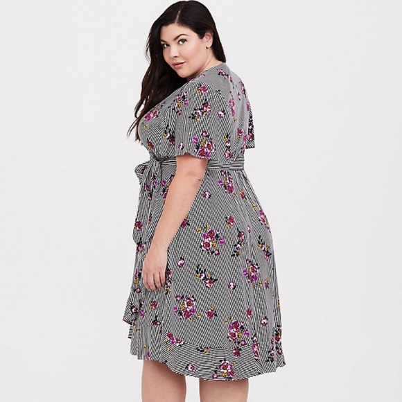 Torrid Floral Stripe Wrap Dress - Picture 2 of 7